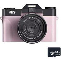 Aiorber 4K-digitale camera, 48 MP, autofocus, beeldstabilisatie, 180 graden kantelbaar scherm, 16x digitale zoom, 64 GB, roze