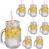 Merkloos Relaxdays drinkglazen - set van 8 - zomerse print - 500 ml - met rietje en deksel
