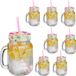 Merkloos Relaxdays drinkglazen - set van 8 - zomerse print - 500 ml - met rietje en deksel