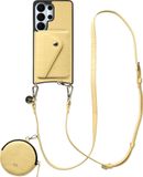 AVY Leren Hoesje geschikt voor Samsung Galaxy S26 Ultra | Met Koord, Wallet en Pouch | Compatibel met MagSafe | Leather Case met 130CM Koord | Long Leather | Croco Geel