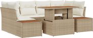 vidaXL Ensemble de table de jardin 7 pièces avec coussins, polyrotin beige et bois d'acacia