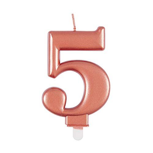 Unique Party Metallic Birthday Candle - Number 5 - Rose Gold