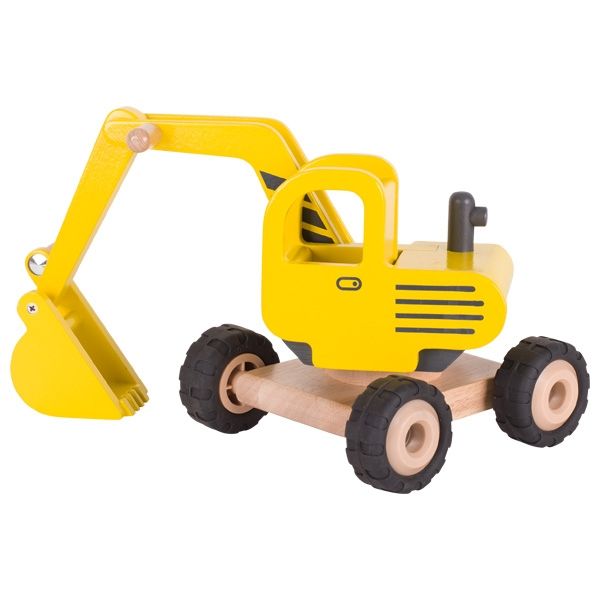 Goki Excavator - Speelgoedvoertuig - Hout - Zwart/Geel/Hout - 3+ jaar