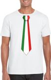 Bellatio Decorations Shoppartners Bv Supporters T-shirt - wit - met vlag Italie kleuren stropdas - heren - korte mouw S