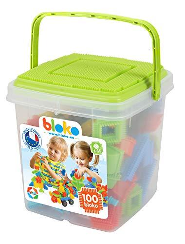 bloko bloco - Barrel 100 bouwstenen noppen en 1 plaque-basis - speelgoed bouw- - vanaf 12 maanden (groen)