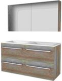Basic Line Comfort 46 Badkamermeubelset - 120 x 46 cm - Met Grepen - 4 Lades - Acryl Wastafel - Zonder Kraangat - Spiegelkast - Scotch Oak