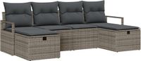 vidaXL Bankstel 6-delig Poly Rattan Grijs