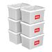 Cetomo 45L x 6 opbergdozen, draag plastic opbergdoos met deksels, organiserende container met handvat en veilige vergrendelende gespen, stapelbaar, nestbaar, draagtas voor thuiskantoor kleding, 45L