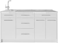 Vicco Keukenblok Fame-Line, Wit Hoogglans/Wit, 150 cm, WB Marmer