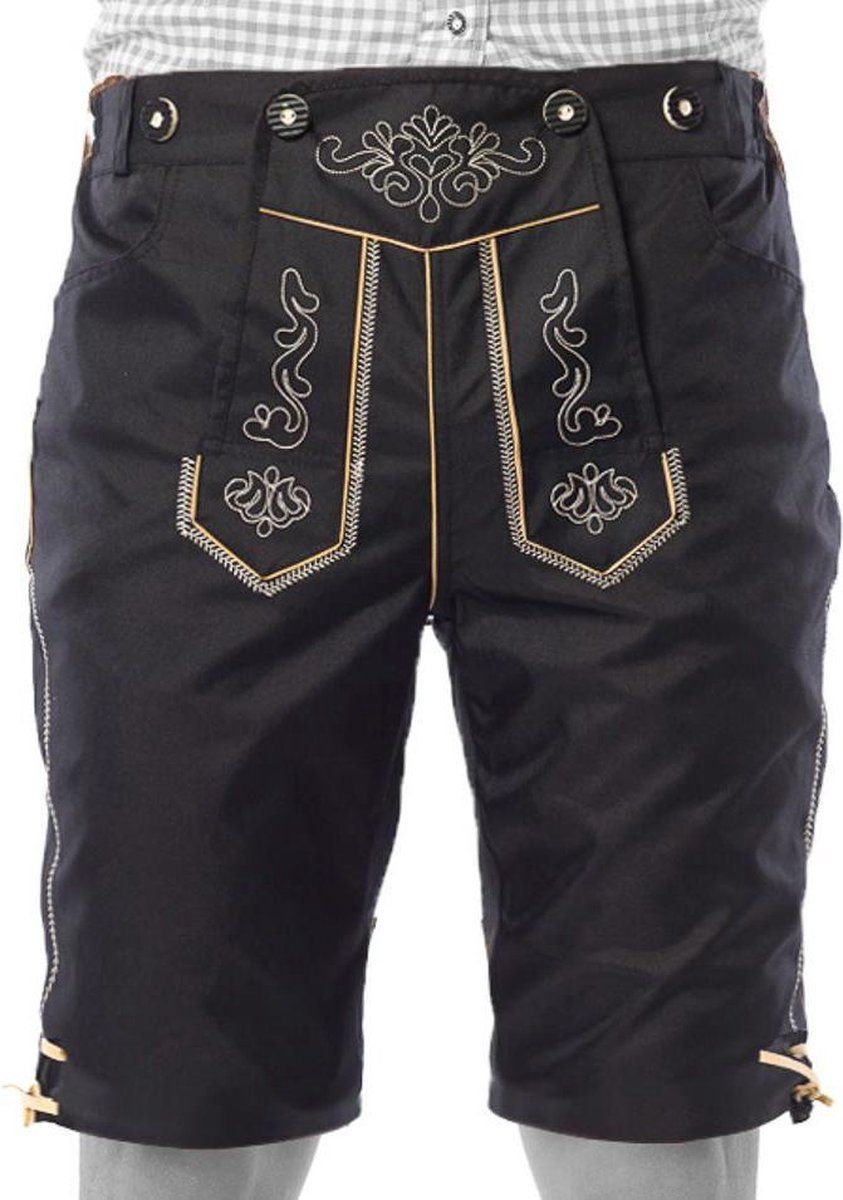 partychimp Lederhosen Kort Karl Heren Nylon Zwart Maat XXL