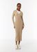 Comma - Geribde midi-jurk met decoratieve knoopsluiting - V-hals - Lange mouw - Zandsteen - Maat 34