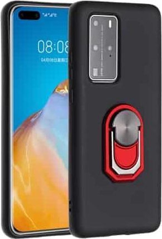 For Huawei P40 Pro Black Armor PC + TPU Shockproof Protective Case with Ring Holder(Red)
