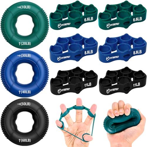 FitBeast 9-delige set voor het versterken van vingers en onderarmen, versterking van de handgreep, gerichte kracht, verlichting en herstel, donkerblauw