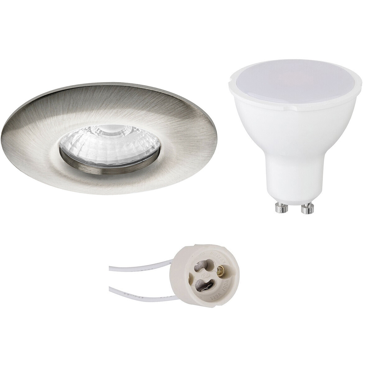 BES LED LED Spot Set - Pragmi Luno Pro - Waterdicht IP65 - GU10 Fitting - Inbouw Rond - Mat Nikkel - 8W - Warm Wit 3000K - Ã˜82mm