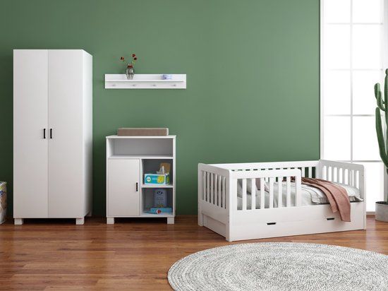Cabino Born Lucky ® Peuterkamer Met Lade Joan Wit 3 Delig met Commode Mila en Mila Kledingkast