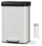 50 liter poubelle pour la cuisine - Poubelle à pédale en acier inoxydable - Fermeture douce du couvercle - Anneau intérieur pour sacs poubelles - Poignée à l'arrière - Blanc
