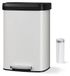 50 liter poubelle pour la cuisine - Poubelle à pédale en acier inoxydable - Fermeture douce du couvercle - Anneau intérieur pour sacs poubelles - Poignée à l'arrière - Blanc