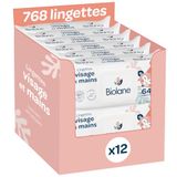 BIOLANE - Vochtige babydoekjes voor gezicht en handen - verpakking van 12 x 64 (768 vochtige doekjes) - babydoekjes vanaf de geboorte - formule voor 97% natuurlijke oorsprong - alcoholvrij