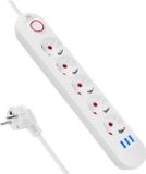 Maclean MCE395 W - Stekkerdoos - 5-polige verlengkabel 1.5m + 3xUSB, 110-240V AC 50/60Hz, 2,1A max 2500W - Wit