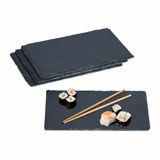 Relaxdays Leisteen Serveerplank - Set van 4 - Rechthoekig Plateau - 26 x 16 cm - Antraciet