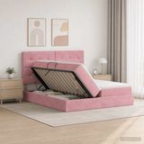 vidaXL LED-bed met matras, roze, 180 x 200 cm, fluweel