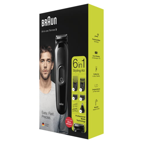 Braun   MGK3220 6-in-1 Baardtrimmer Voor Mannen, Gezichts-, Haar-, Oor- En Neustrimmer, Zwart