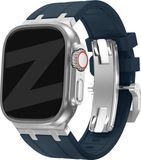 Bandz Siliconen band 'Luxe Liquid' - Blauw met zilveren connectors