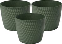 Form Plastic Plantenpot/bloempot Waves - 3x - kunststof - donkergroen - D19 x H16 cm - rond