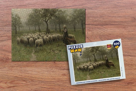 MuchoWow Puzzel Herderin met kudde schapen - Schilderij van Anton Mauve - Legpuzzel - Puzzel 500 stukjes - Sinterklaas cadeautjes - Sinterklaas voor grote kinderen