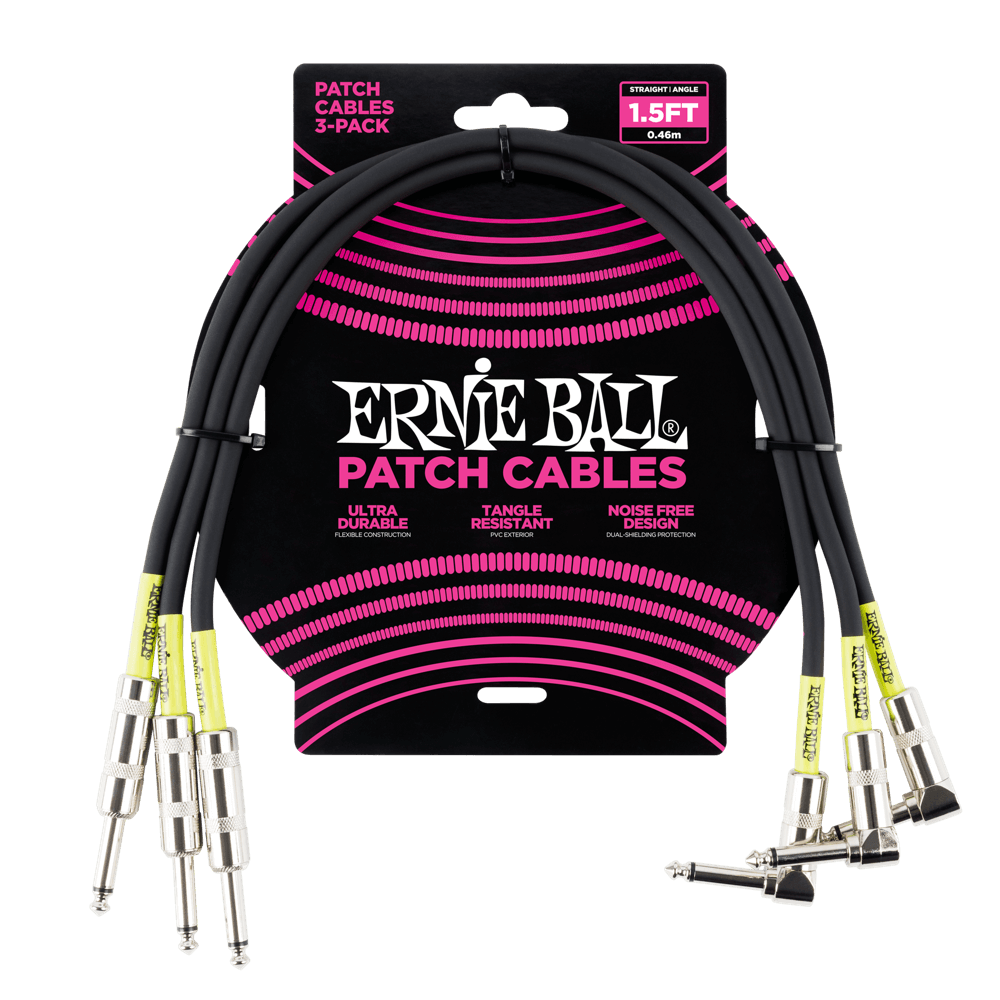 Ernie Ball P06076 - Audio kabel - 0,46 m - Zwart - 3 stuks