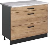 Vicco Keukenonderkast R-Line, Goudkleurig Eiken/Antraciet, 100 cm marmer werkblad