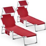 Casaria® Bain de soleil Ibiza (lot de 2) Rouge Alu avec toit solaire