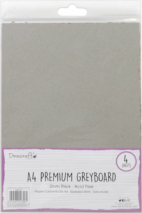 Dovecraft DCBS157 Essentials A4 Grijs Board, Multi Kleur, 1