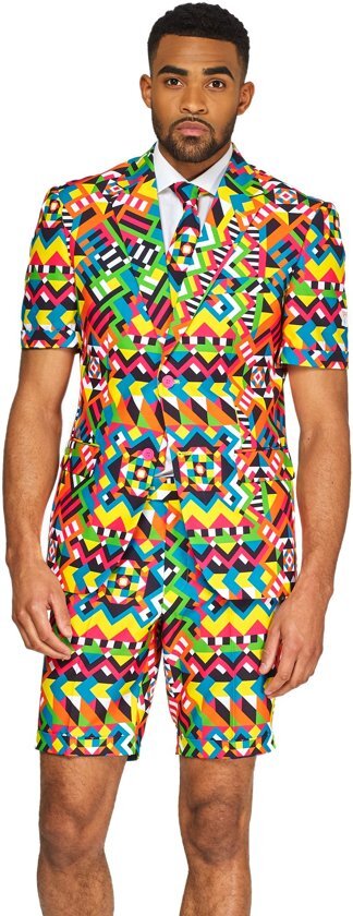 OppoSuits Abstractive - Heren Zomer Kostuum - Maat 58 Inclusief Colbert, Pantalon & Stropdas