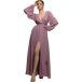 Goddiva Robe portefeuille longue en mousseline durable fendue sur le devant femme
