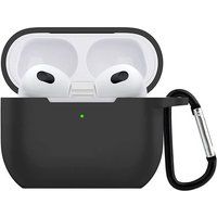 Phonillico® AirPods Pro-hoes Zwart siliconen omhulsel Compatibel met Airpods 3 - Antikras Antischokbescherming Antistofkap en Karabijnhaak