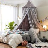 Holland Connections Lit double pour filles - Moustiquaire dôme rond princesse - Tente de jeu château pour chambre de fille - Décoration murale suspendue - Ciel de coin lecture (gris-blanc)