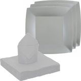 Santex feest/verjaardag servies set - 20x gebaksbordjes/25x servetten - zilver - karton