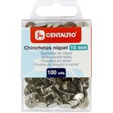 Centauro - 100 punaises van vernikkeld metaal, 10 mm, zilver, kurk- of wandborden