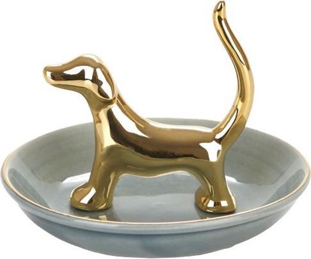 Balvi Ringhouder Hond 8 X 10 Cm Porselein Goud/groen