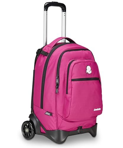 Invicta Plug Plain schooltrolley, fuchsia, multifunctioneel, rugzak met twee vakken met afneembare trolley, pc-vak, flessenvak en vak met organizer, bovenste middelgrote reistrolley, Fuchsia, Rugzak