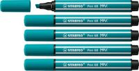 STABILO Pen 68 MAX – Premium Viltstift Met Dikke Beitelpunt - Turquoise - Doos 5 stuks