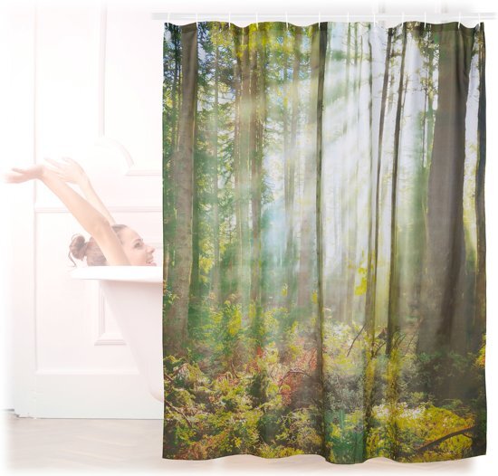 Relaxdays douchegordijn bos 180 x 180 cm - badkuipgordijn - anti-schimmel badkamer gordijn