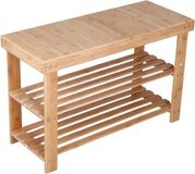 KKTONER Schoenenrek met bank Bamboe schoenenbank met 2 verdiepingen 70x28x45cm bruin