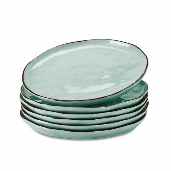 LOBERON Bord set van 6 Biarré turquoise