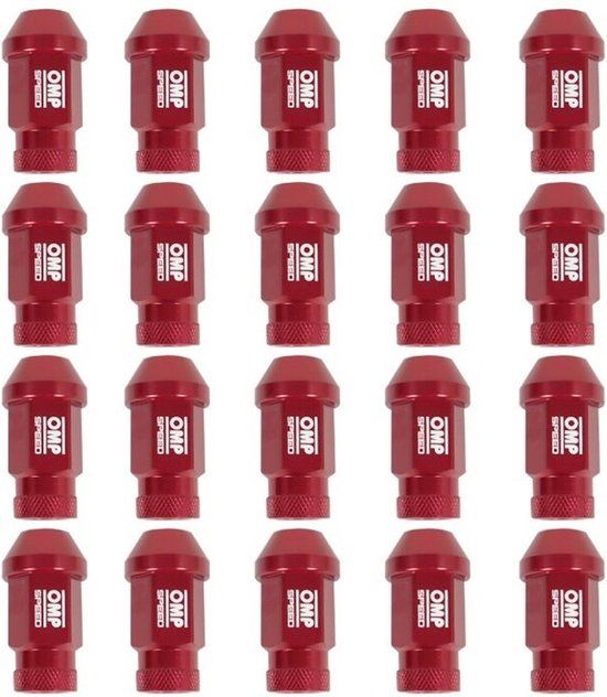 OMP 7075 Aluminum Lug Nuts - M14 x 1.25 - Red - Set of 20