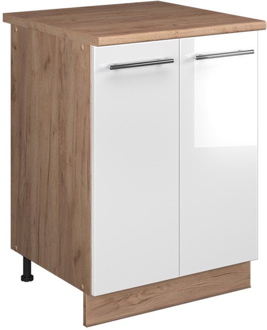 Vicco Wastafelkast Fame-Line, Wit Hoogglans/Goudkleurig Eiken, 60 cm