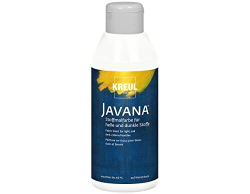 Kreul 91453 - Javana stofverf voor lichte en donkere stoffen, 250 ml fles wit, briljante kleur op waterbasis, pastoser karakter, voor stempelen en sjabloneren, na bevestiging wasbestendig