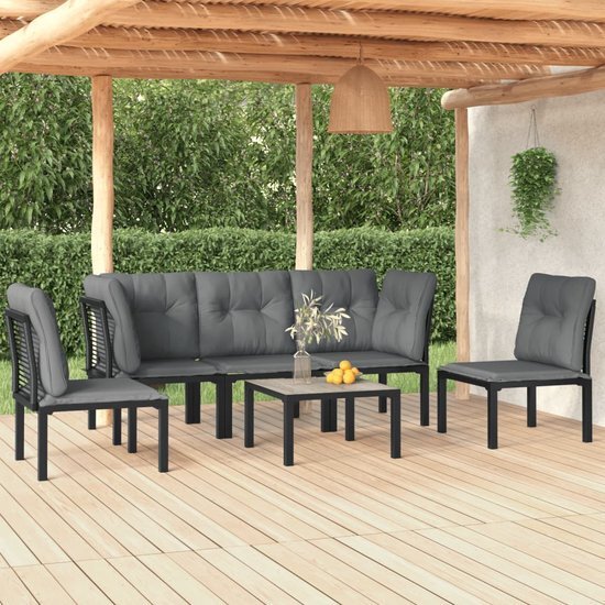 The Living Store Loungeset - PE-rattan - Zwart - 62x62x68 cm - inclusief kussens