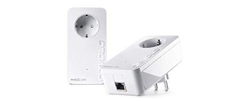 Devolo Magic 8411, 1 1200 LAN Starter Kit dLAN 2.0: Powerline Starterkit voor betrouwbaar thuisnetwerk eenvoudig door muren en plafonds heen via de stroomkabel tot 1200 Mbit/s, wit